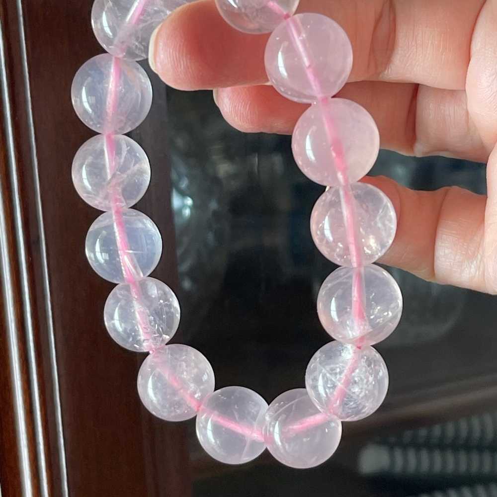 Top quality 14mm rose quartz bead stretchy bangle… - image 8