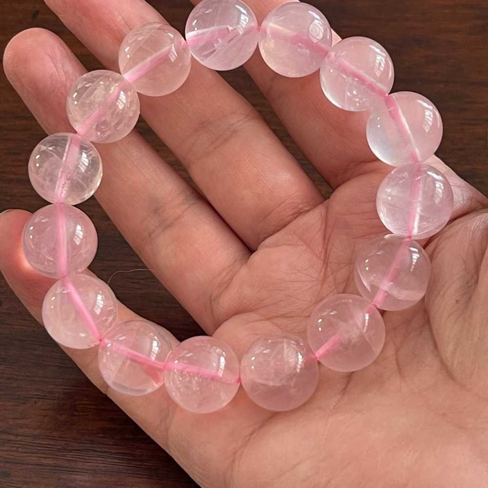 Top quality 14mm rose quartz bead stretchy bangle… - image 9