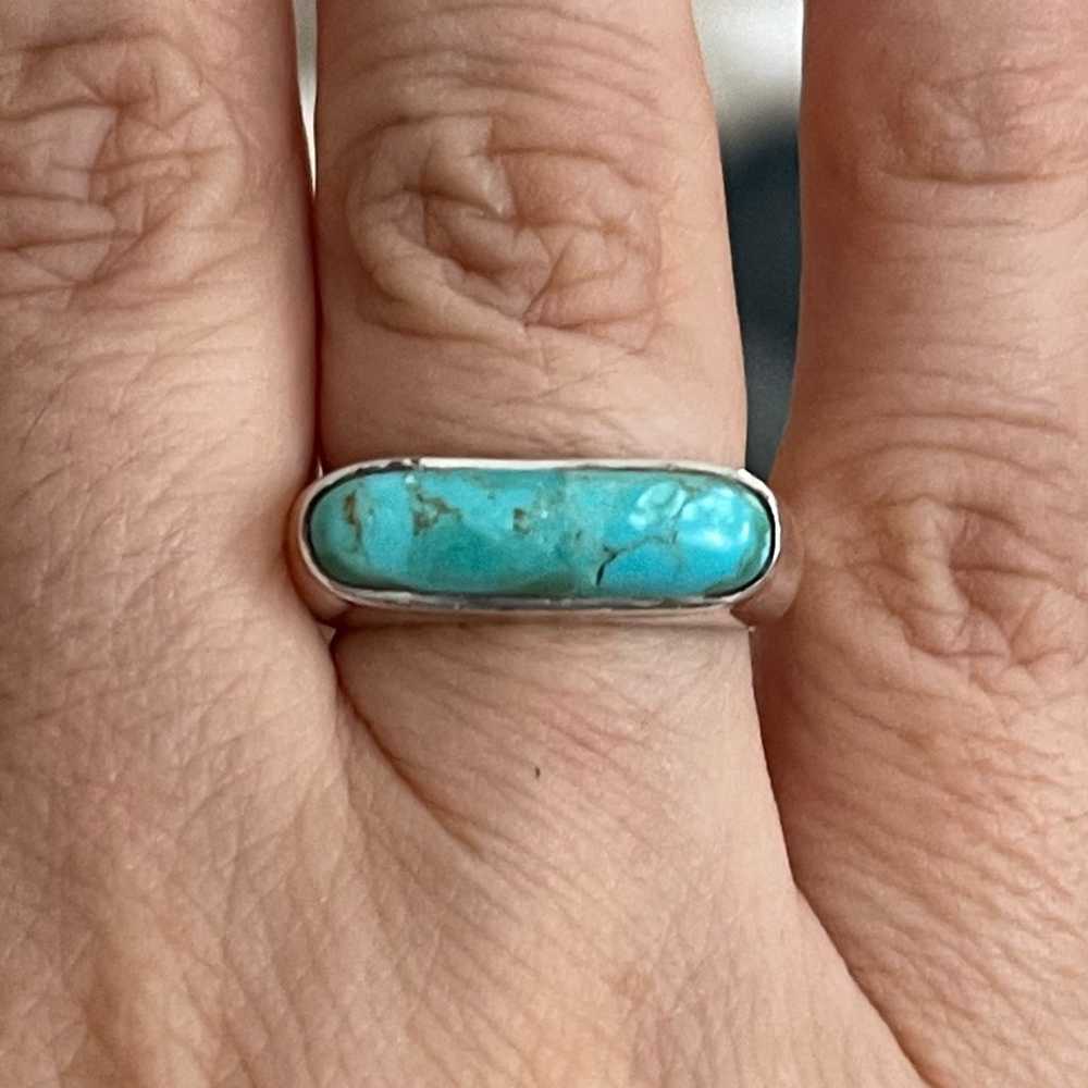 Natural turquoise sterling silver size 7.0 ring - image 10