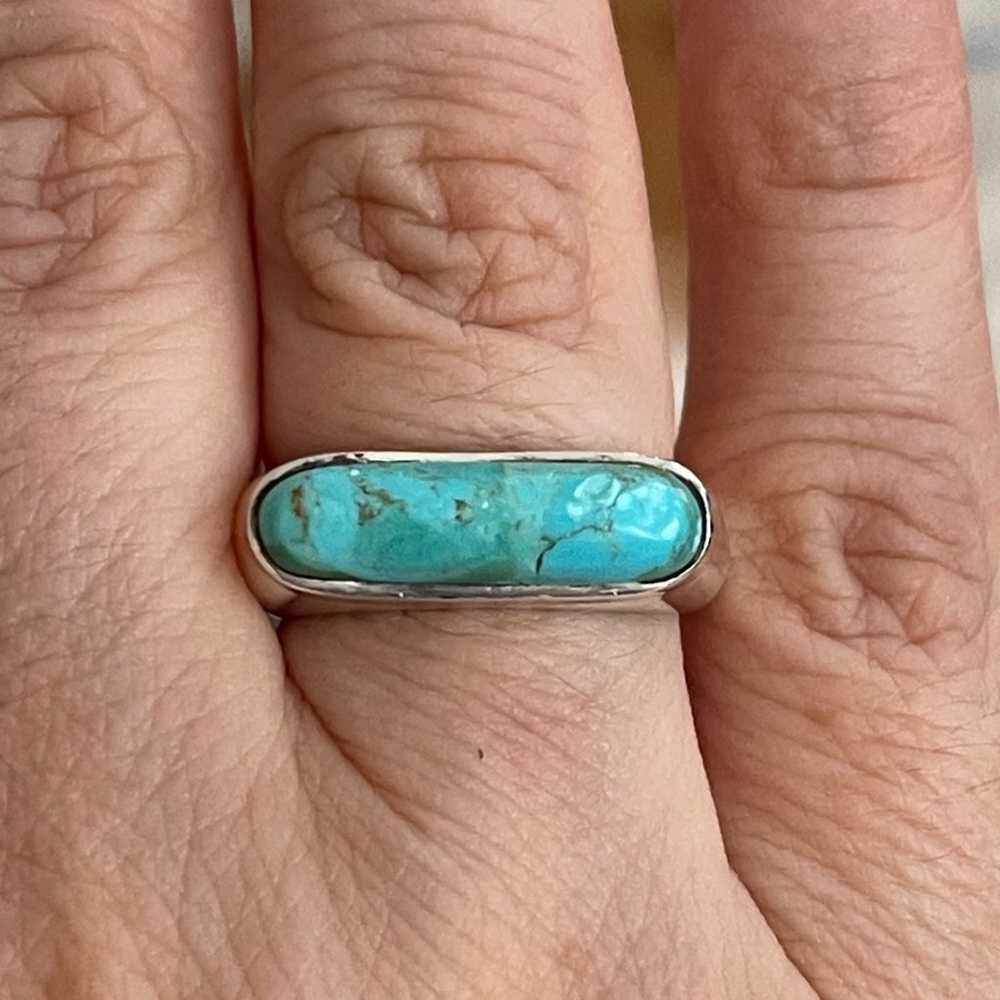 Natural turquoise sterling silver size 7.0 ring - image 11