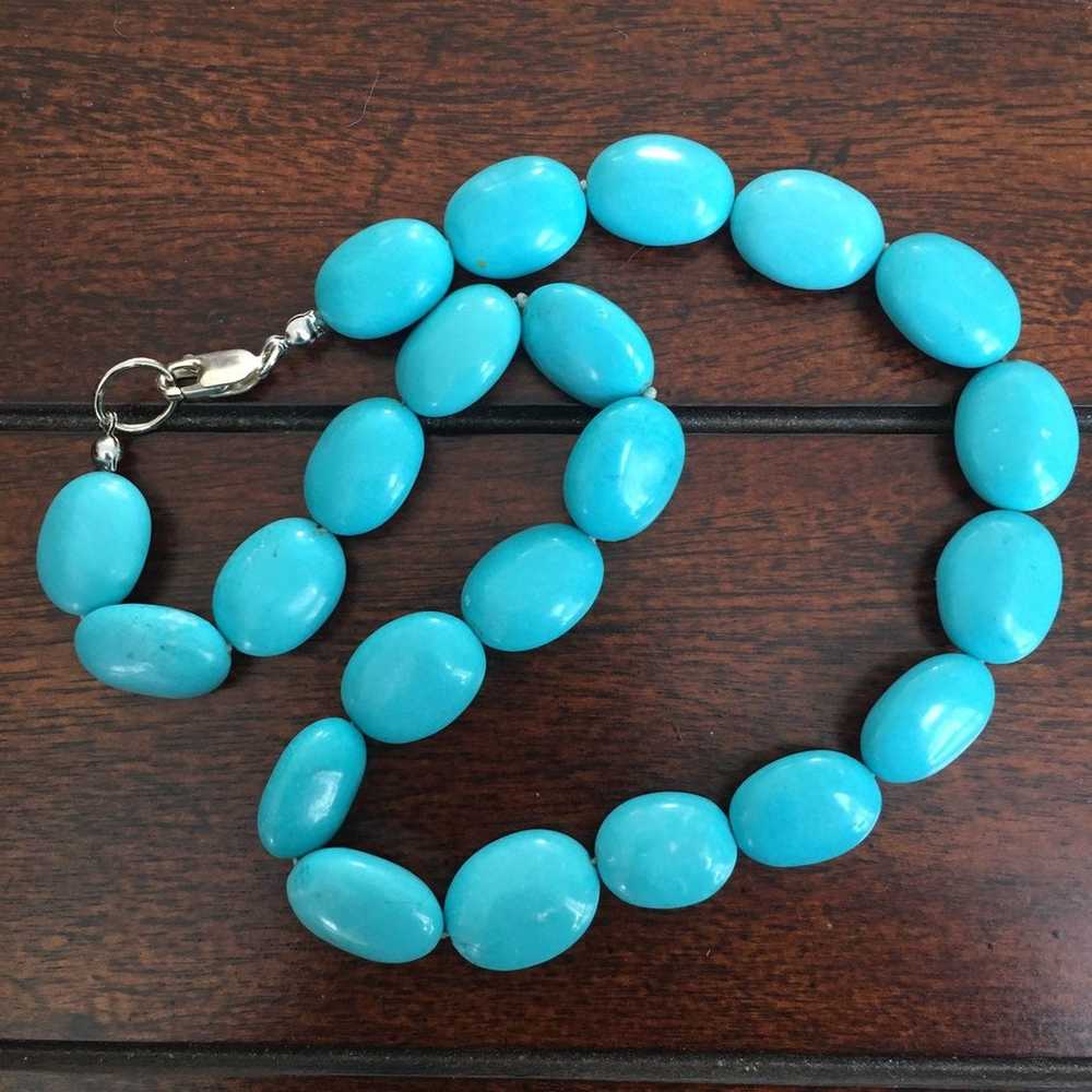 Turquoise bead sterling silver necklace - image 1