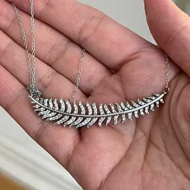 Large sterling silver cz feather pendant