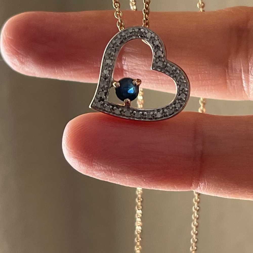 Natural blue sapphire and diamond gold plated ste… - image 4