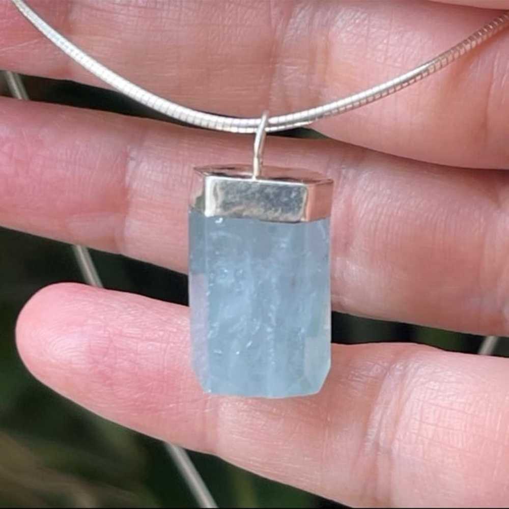 Huge 36 carat raw aquamarine solid sterling silve… - image 1