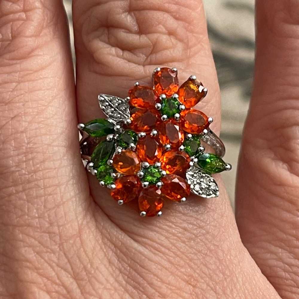 Natural diamond fire opal chrome diopside floral … - image 10