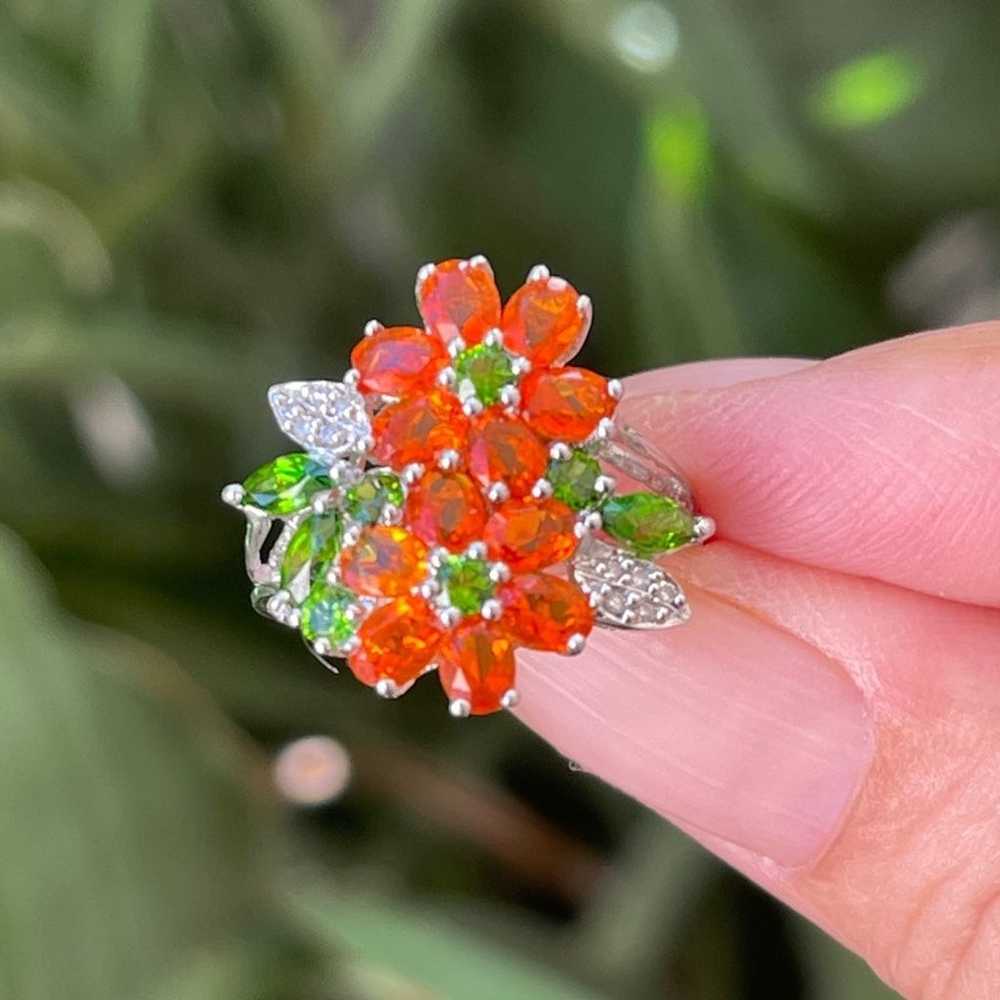 Natural diamond fire opal chrome diopside floral … - image 1