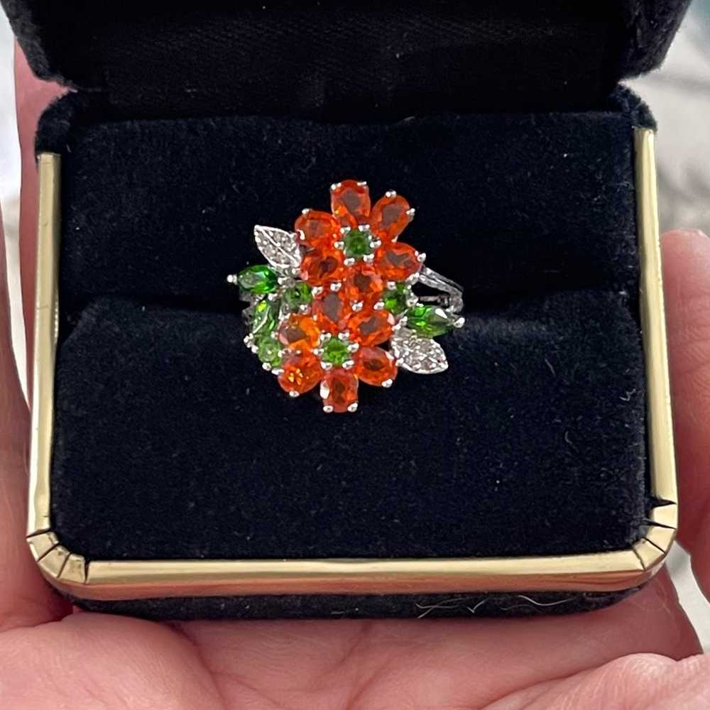 Natural diamond fire opal chrome diopside floral … - image 2