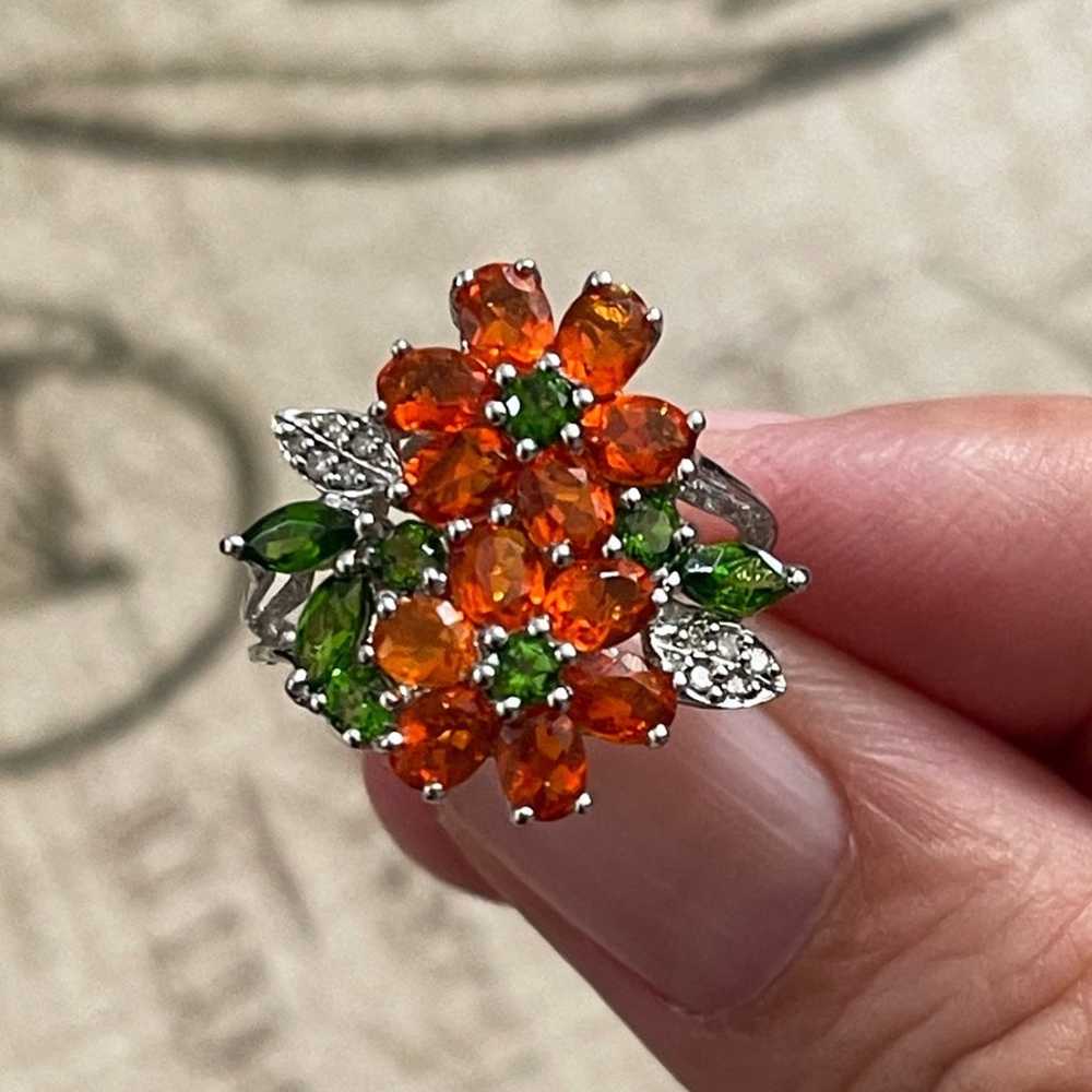 Natural diamond fire opal chrome diopside floral … - image 9