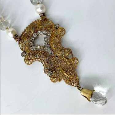 Large Vintage Rhinestone Pendant Freshwater Pearl… - image 1