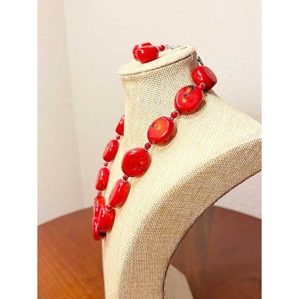 Vintage Chunky Red Coral Oval Beaded Necklace/Ear… - image 2