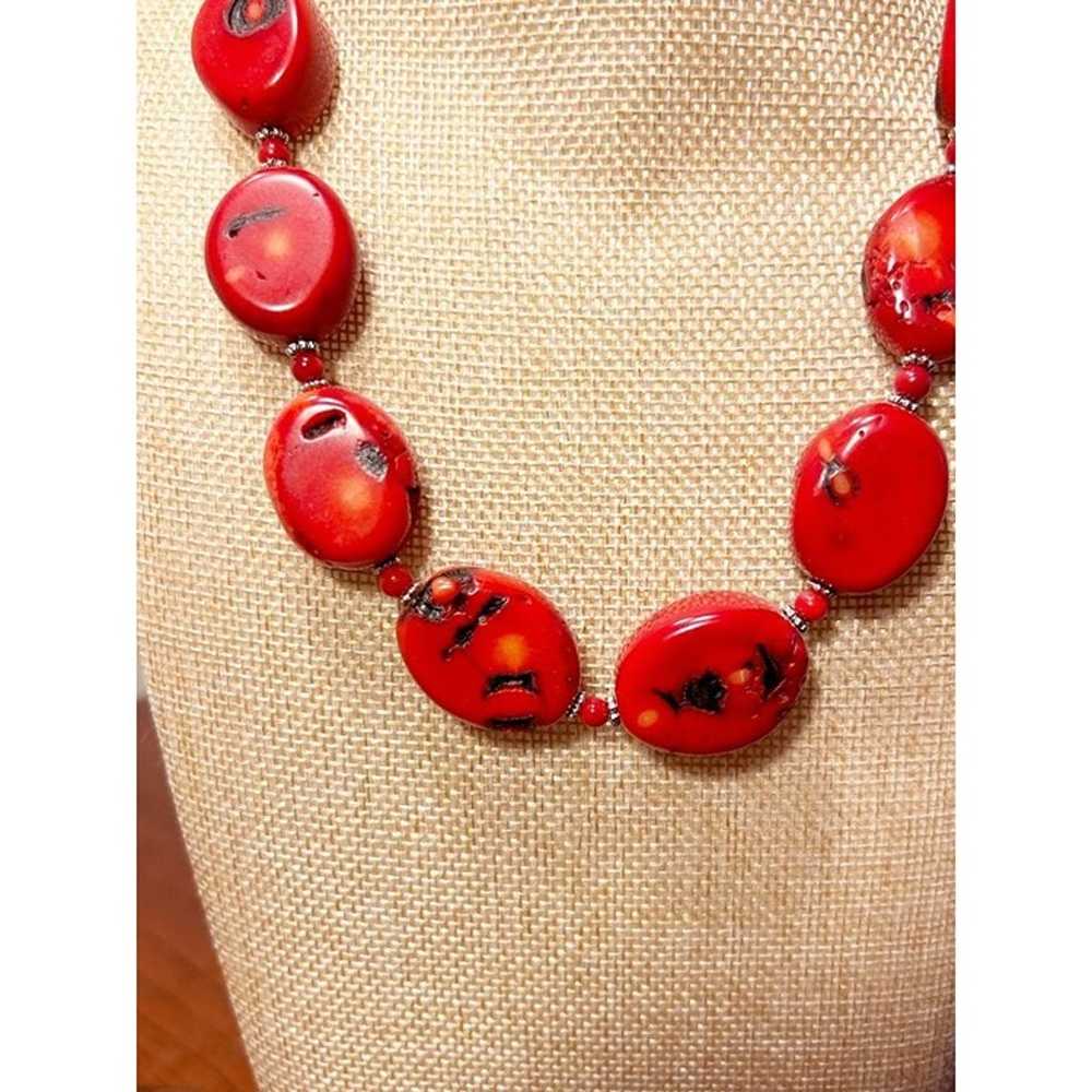 Vintage Chunky Red Coral Oval Beaded Necklace/Ear… - image 3