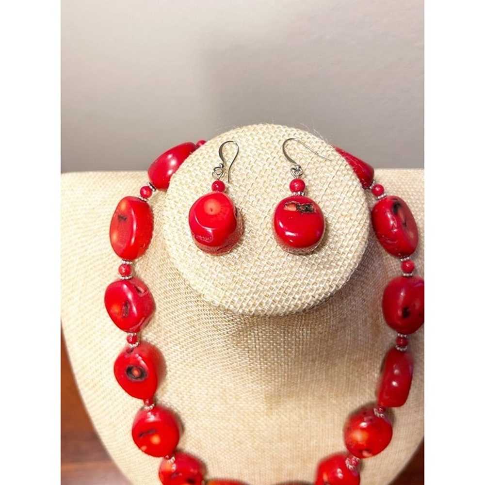 Vintage Chunky Red Coral Oval Beaded Necklace/Ear… - image 4