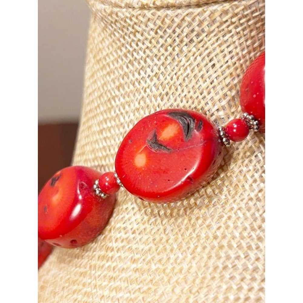 Vintage Chunky Red Coral Oval Beaded Necklace/Ear… - image 5