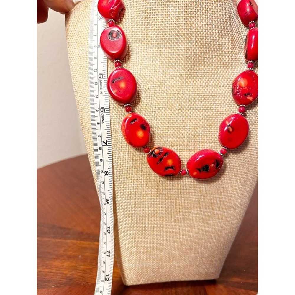 Vintage Chunky Red Coral Oval Beaded Necklace/Ear… - image 7