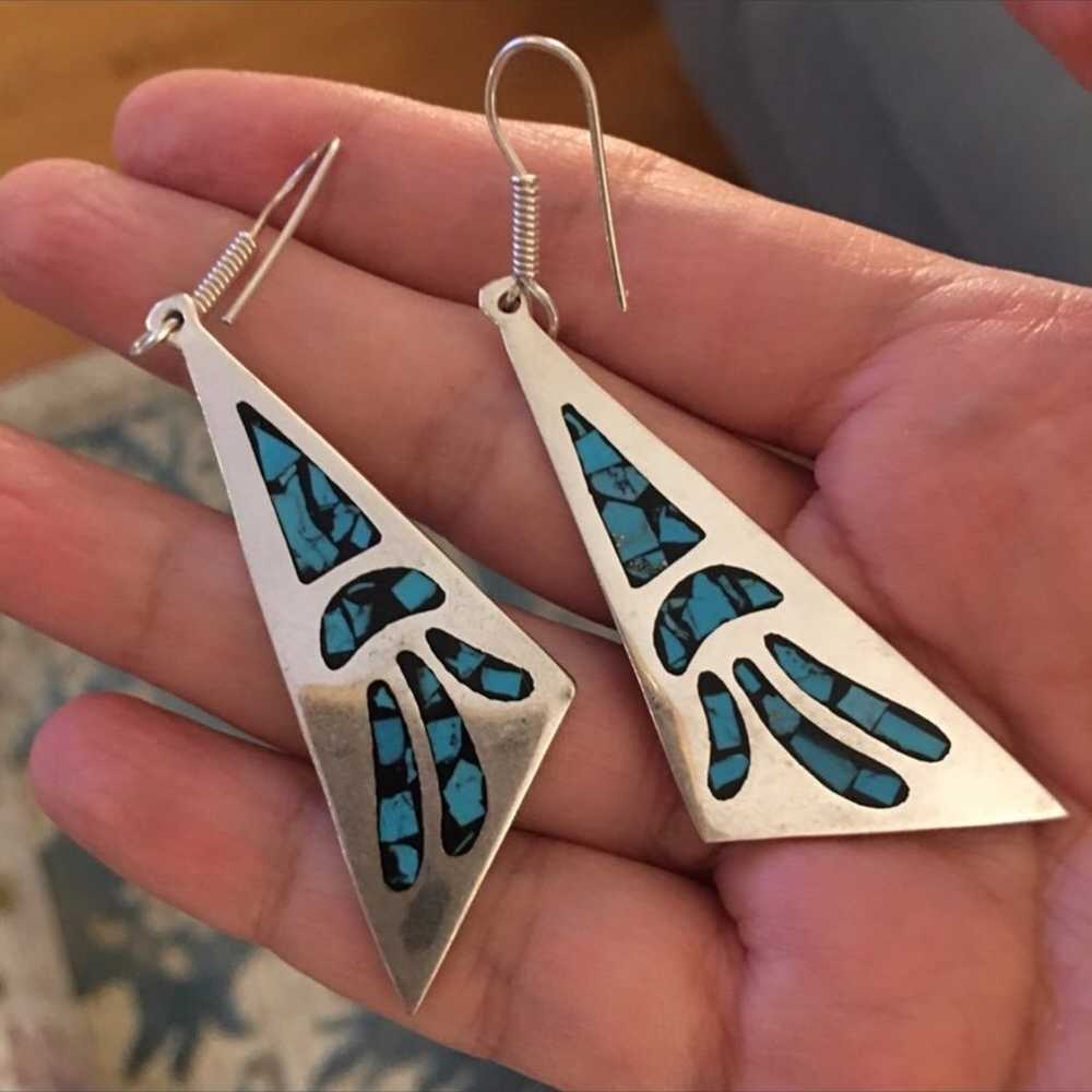 Inlay turquoise sterling silver earrings - image 1