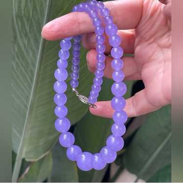 Lavender jade graduated bead sterling silver neck… - image 1