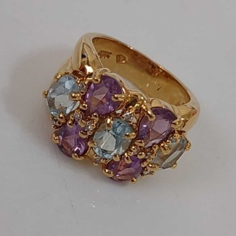 Size 7, made in Italy, diamond, aquamarine and am… - image 8