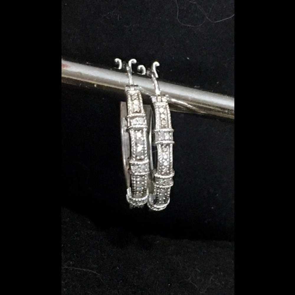 Diamond and Sterling Silver Hoops 925 - image 10