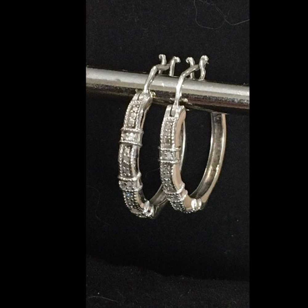 Diamond and Sterling Silver Hoops 925 - image 11