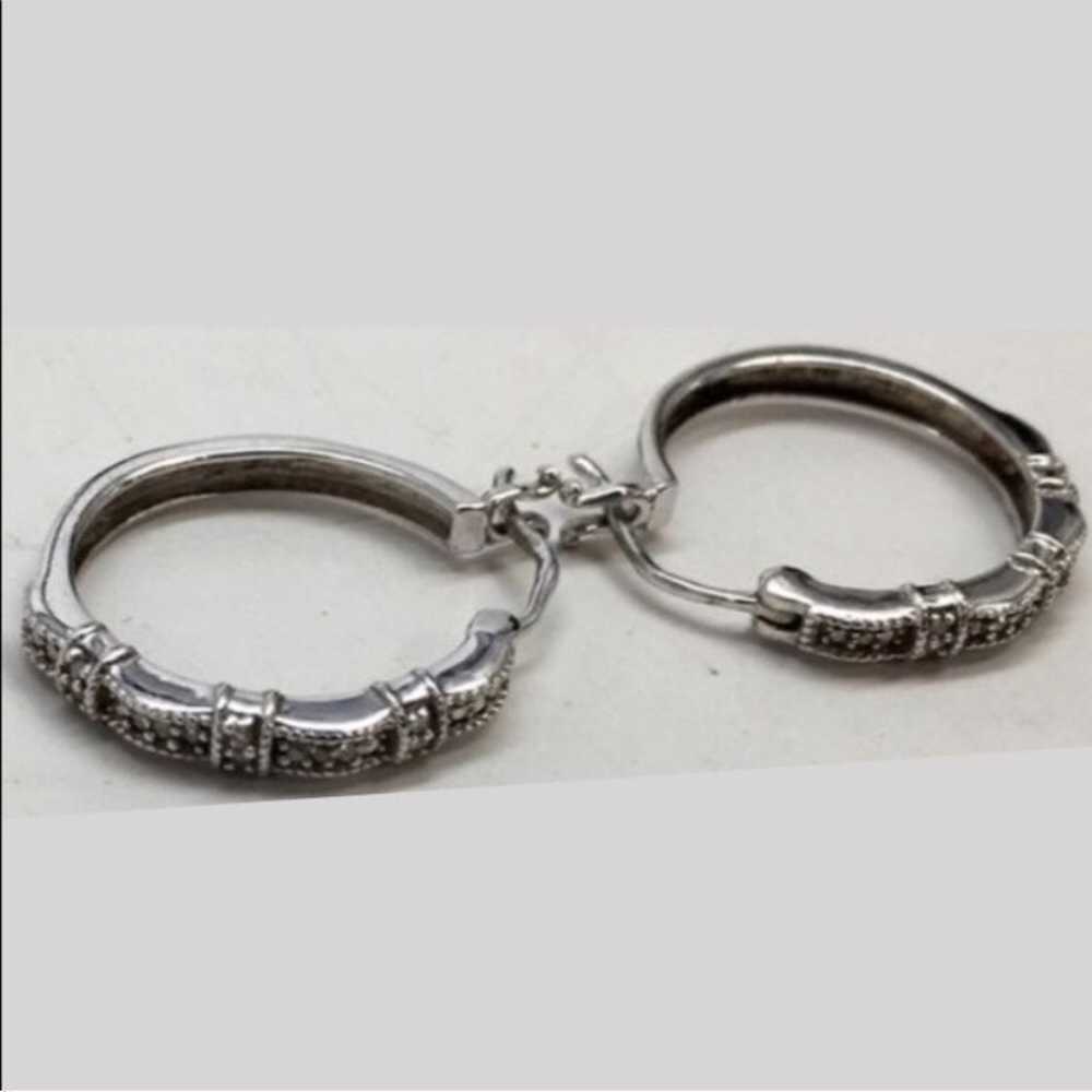 Diamond and Sterling Silver Hoops 925 - image 12