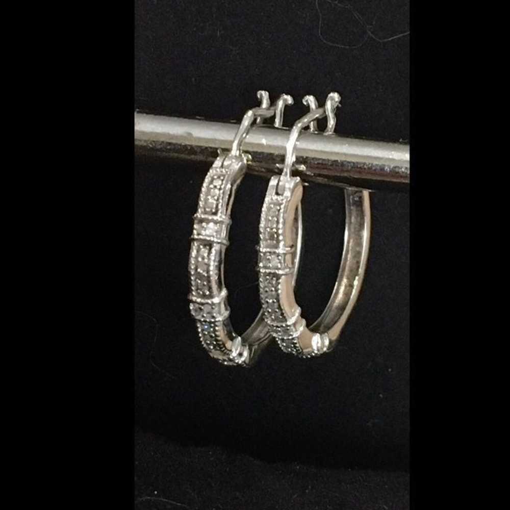 Diamond and Sterling Silver Hoops 925 - image 1