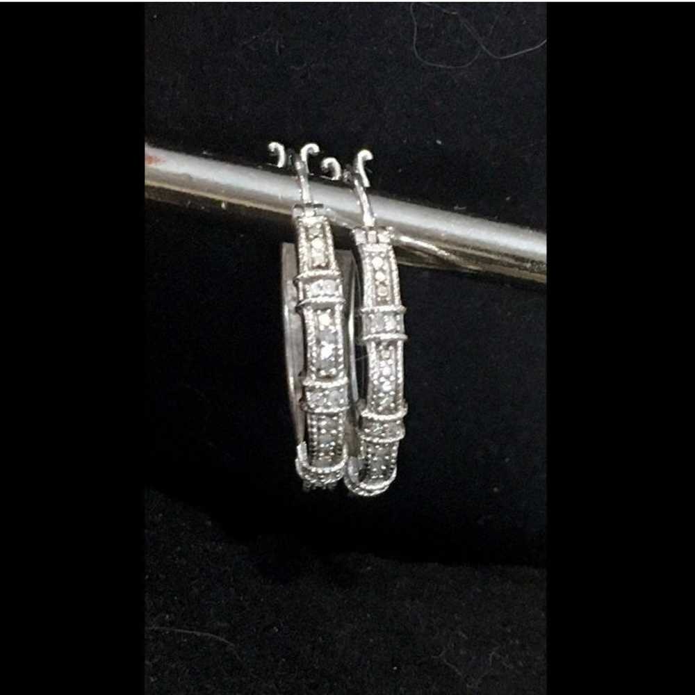 Diamond and Sterling Silver Hoops 925 - image 2