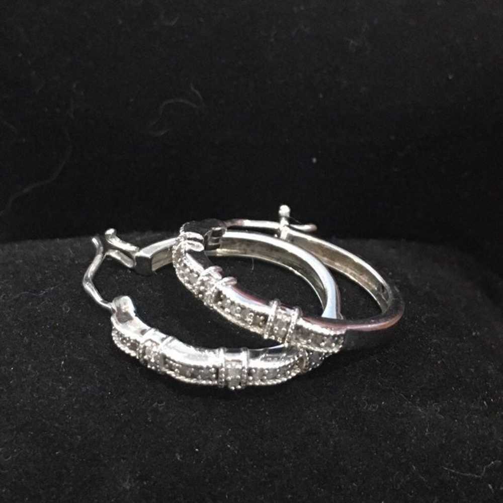 Diamond and Sterling Silver Hoops 925 - image 3