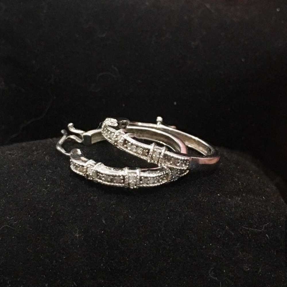 Diamond and Sterling Silver Hoops 925 - image 4