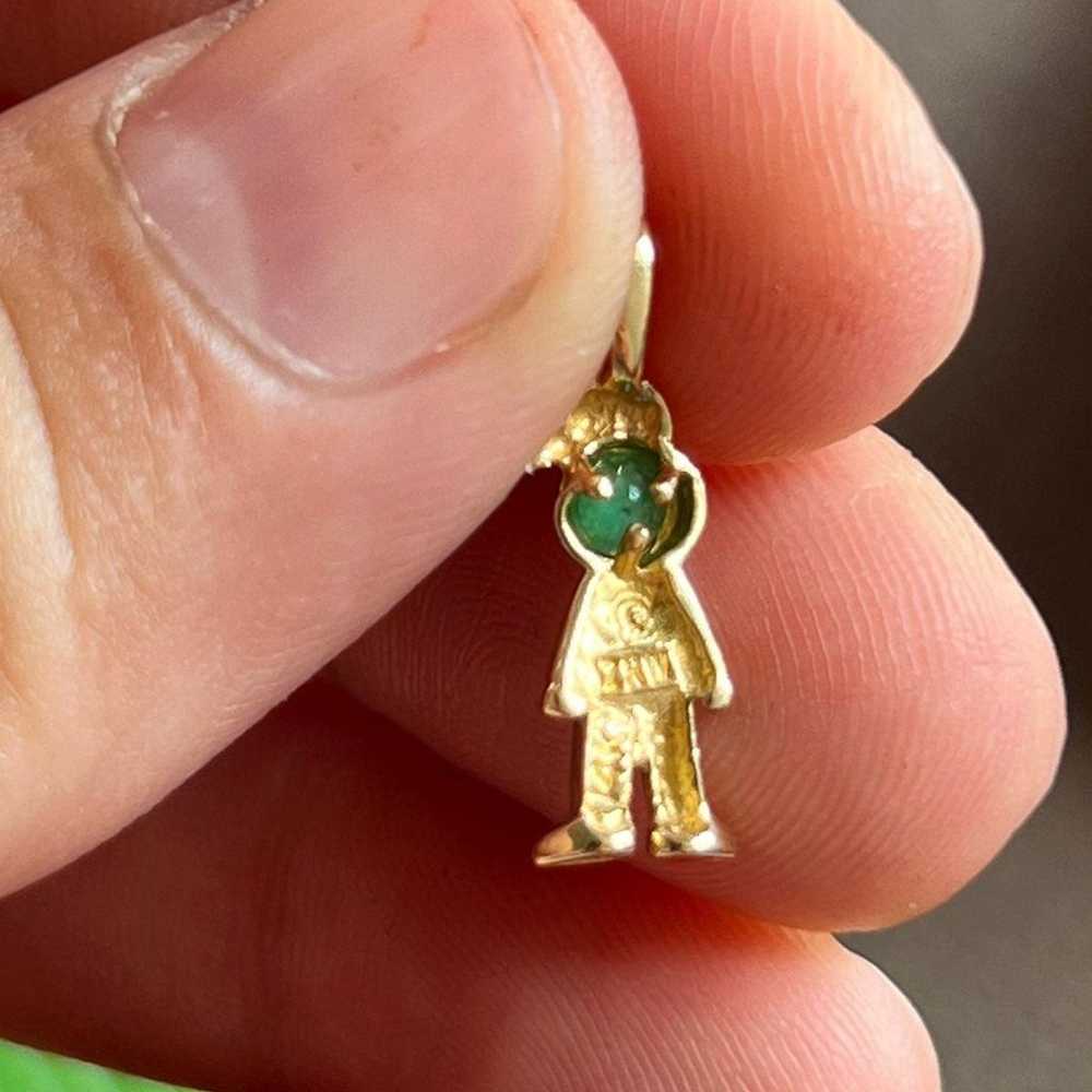 14k gold Baby boy with Genuine Emerald stone - image 6