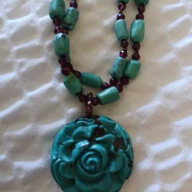 VINTAGE - Huge Turquoise& & store Sterling Flower Necklace