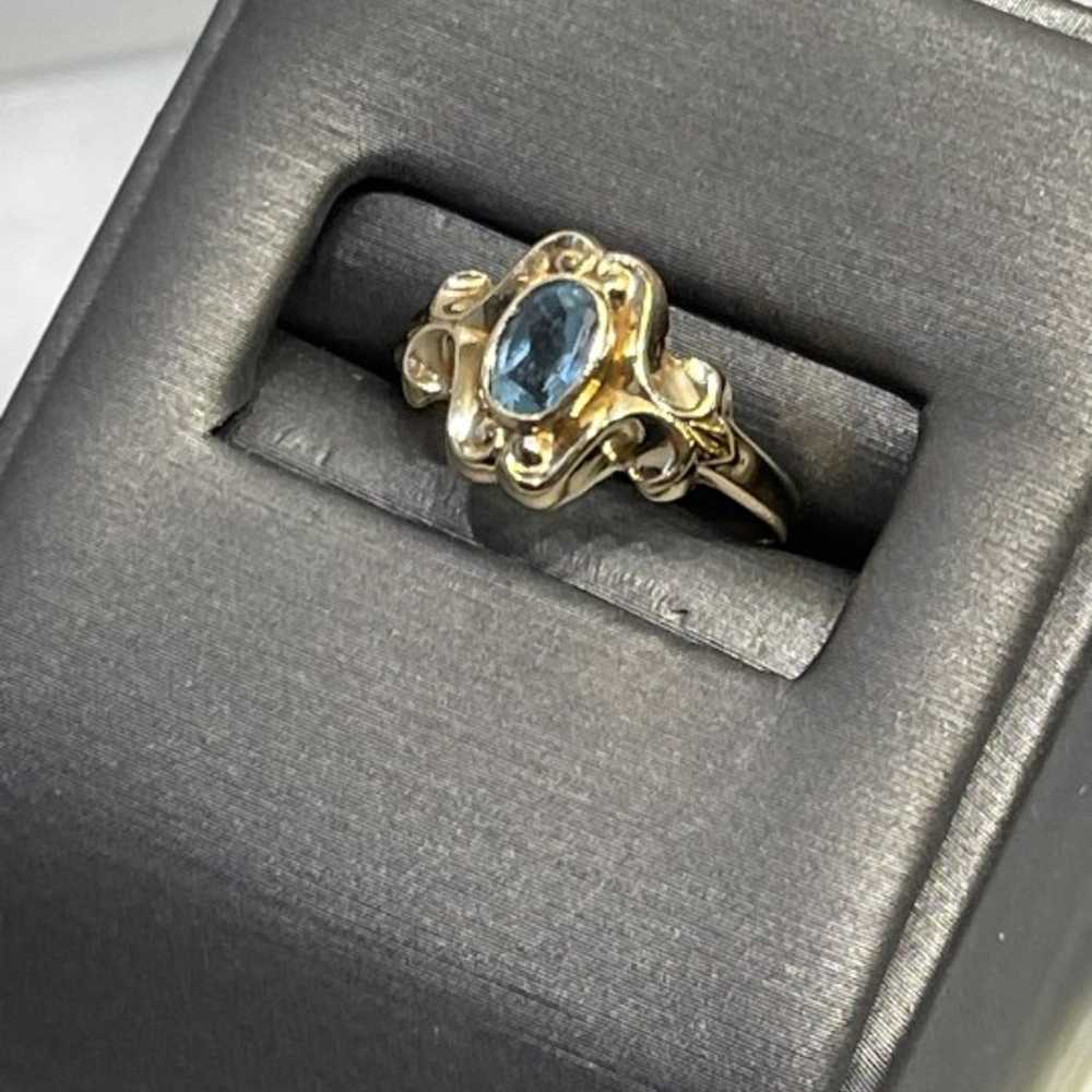 Vintage 10KT Y/G Blue Topaz With Swirl Design Ban… - image 2