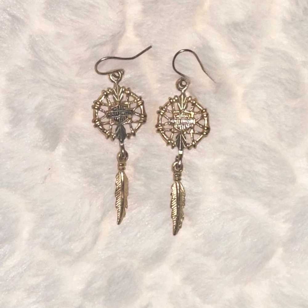 10k gold Harley Davidson dream catcher earings - image 3