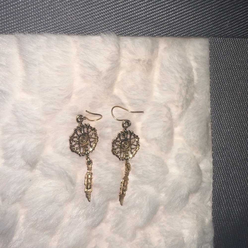 10k gold Harley Davidson dream catcher earings - image 4