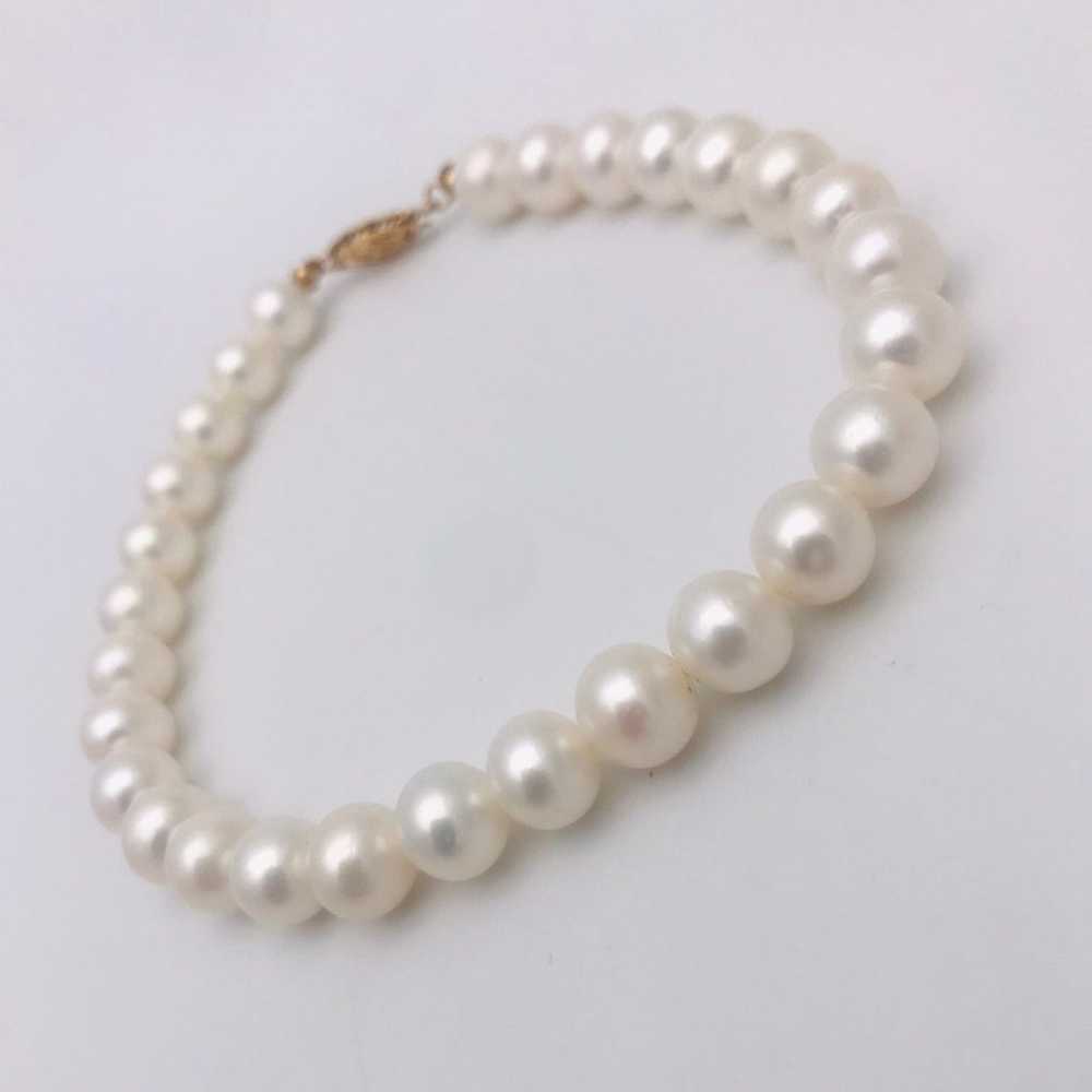 Estate Natural Pearl/14kt Gold Bracelet - image 1