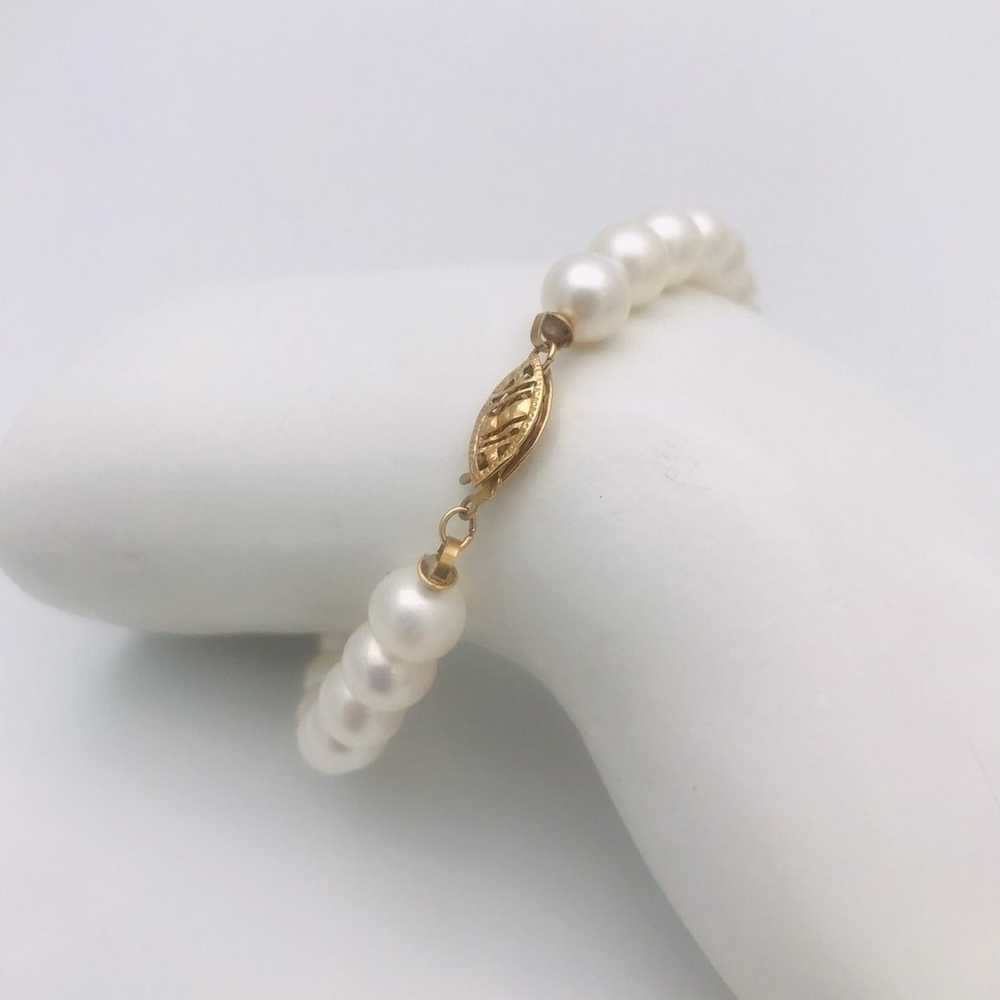 Estate Natural Pearl/14kt Gold Bracelet - image 3