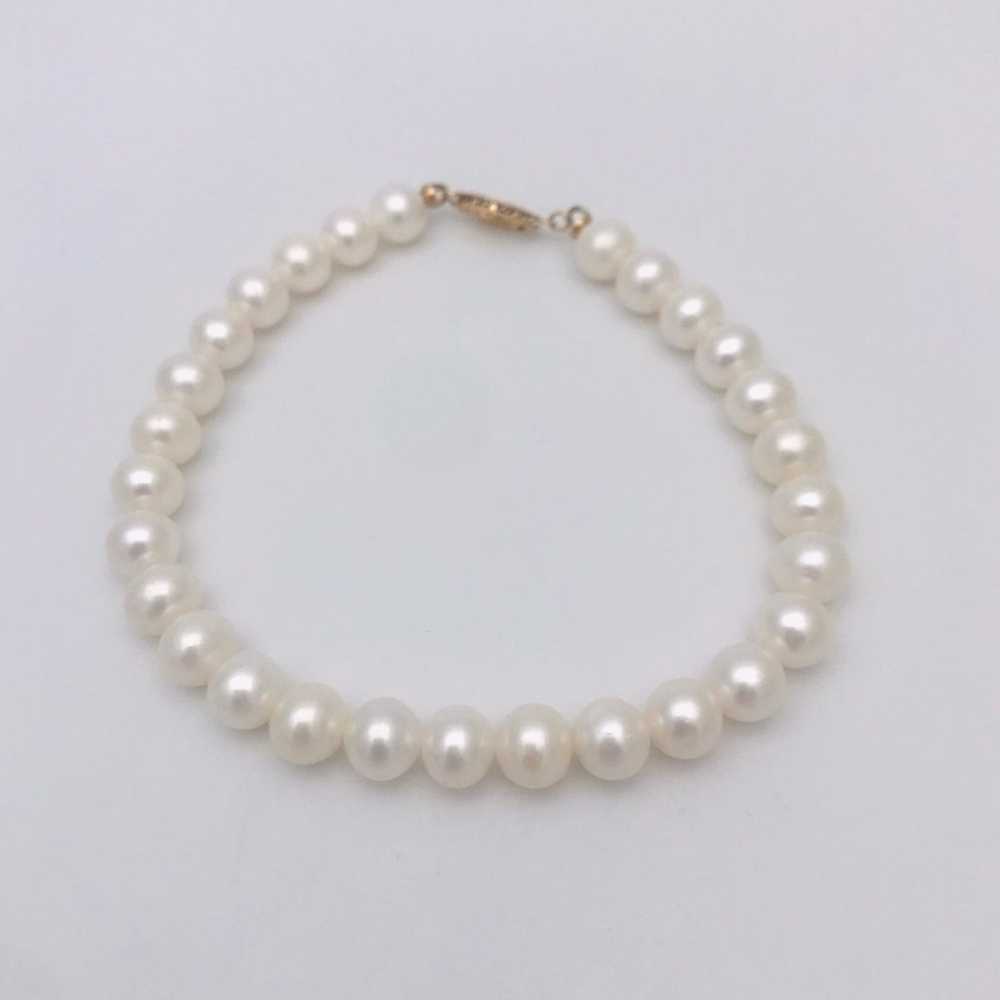 Estate Natural Pearl/14kt Gold Bracelet - image 6