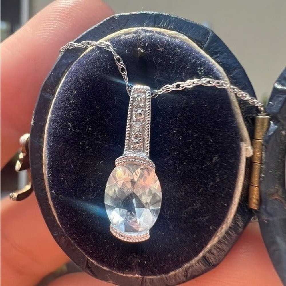 Solid 10k white gold genuine aquamarine/Diamond n… - image 9