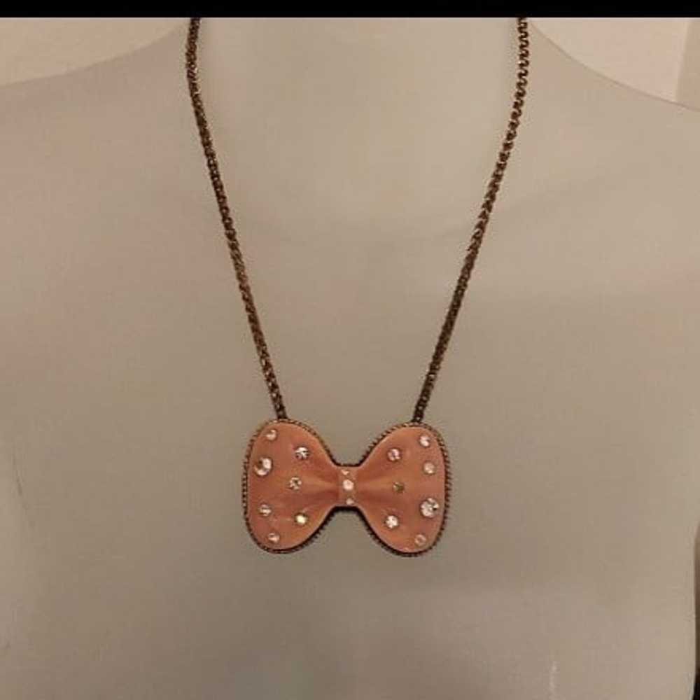 Betsey Johnson Rare Vintage Pink Rhinestone Bow N… - image 5