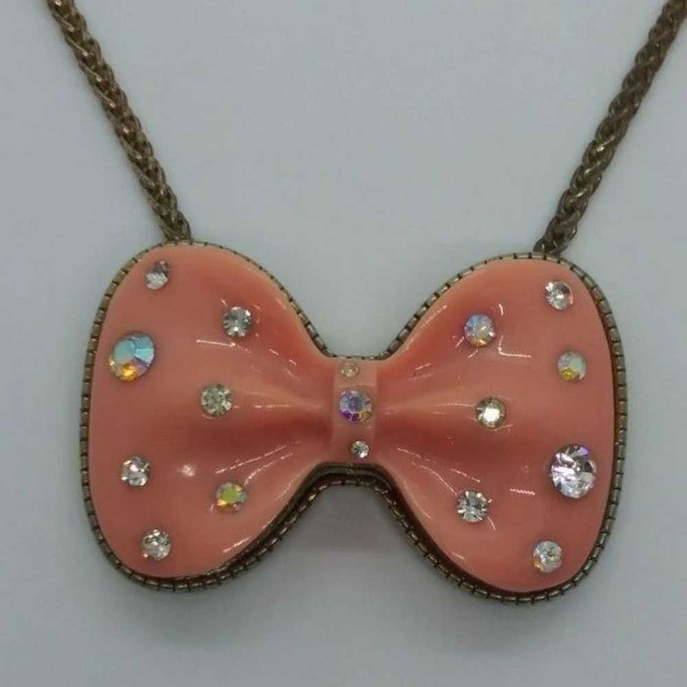 Betsey Johnson Rare Vintage Pink Rhinestone Bow N… - image 9