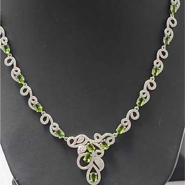 Vntge Peridot,White Swirl 925 Necklace - image 1