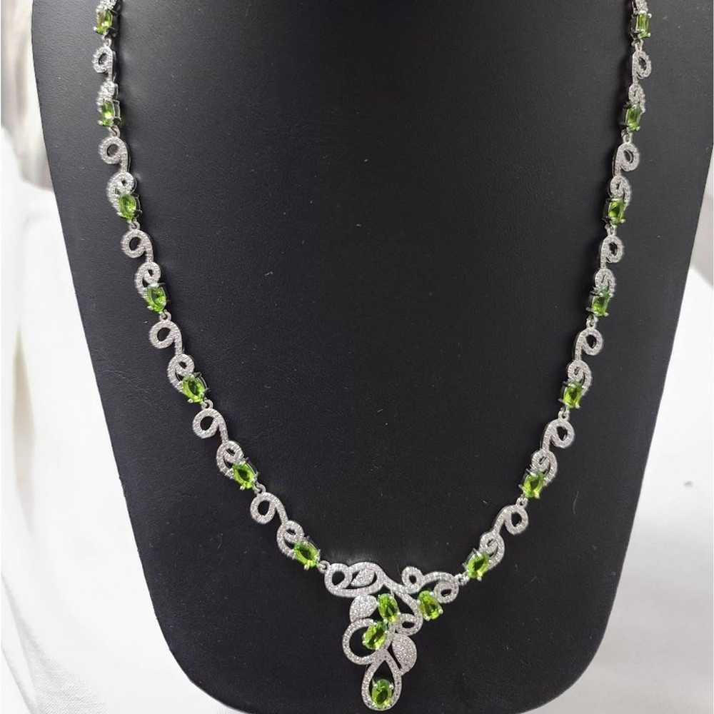 Vntge Peridot,White Swirl 925 Necklace - image 2