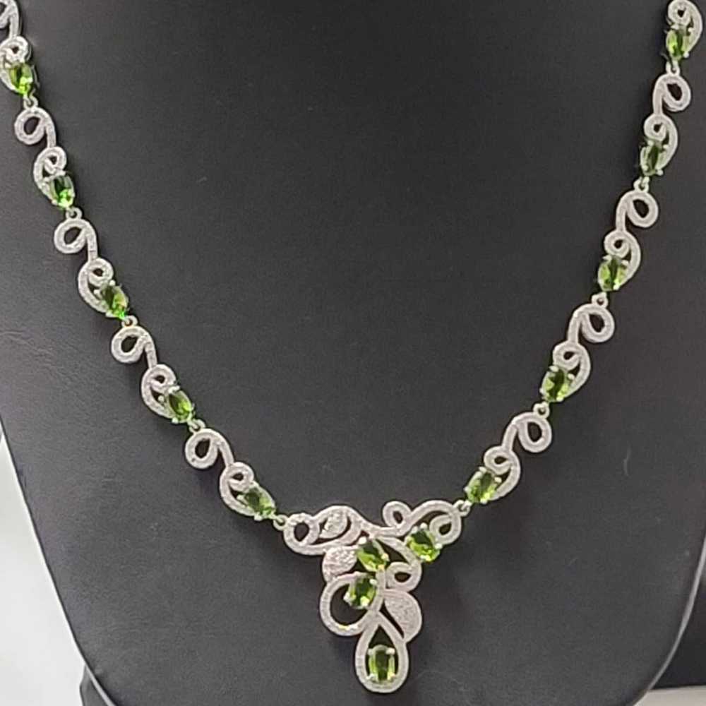 Vntge Peridot,White Swirl 925 Necklace - image 3