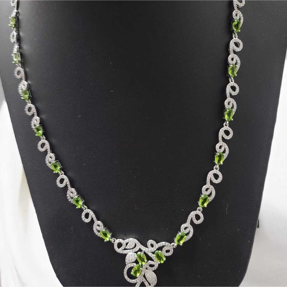 Vntge Peridot,White Swirl 925 Necklace - image 4