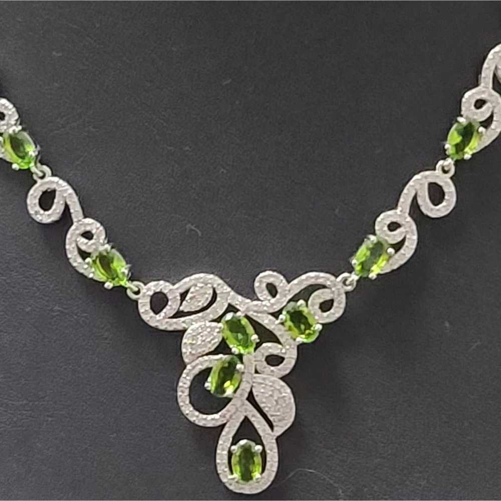 Vntge Peridot,White Swirl 925 Necklace - image 5