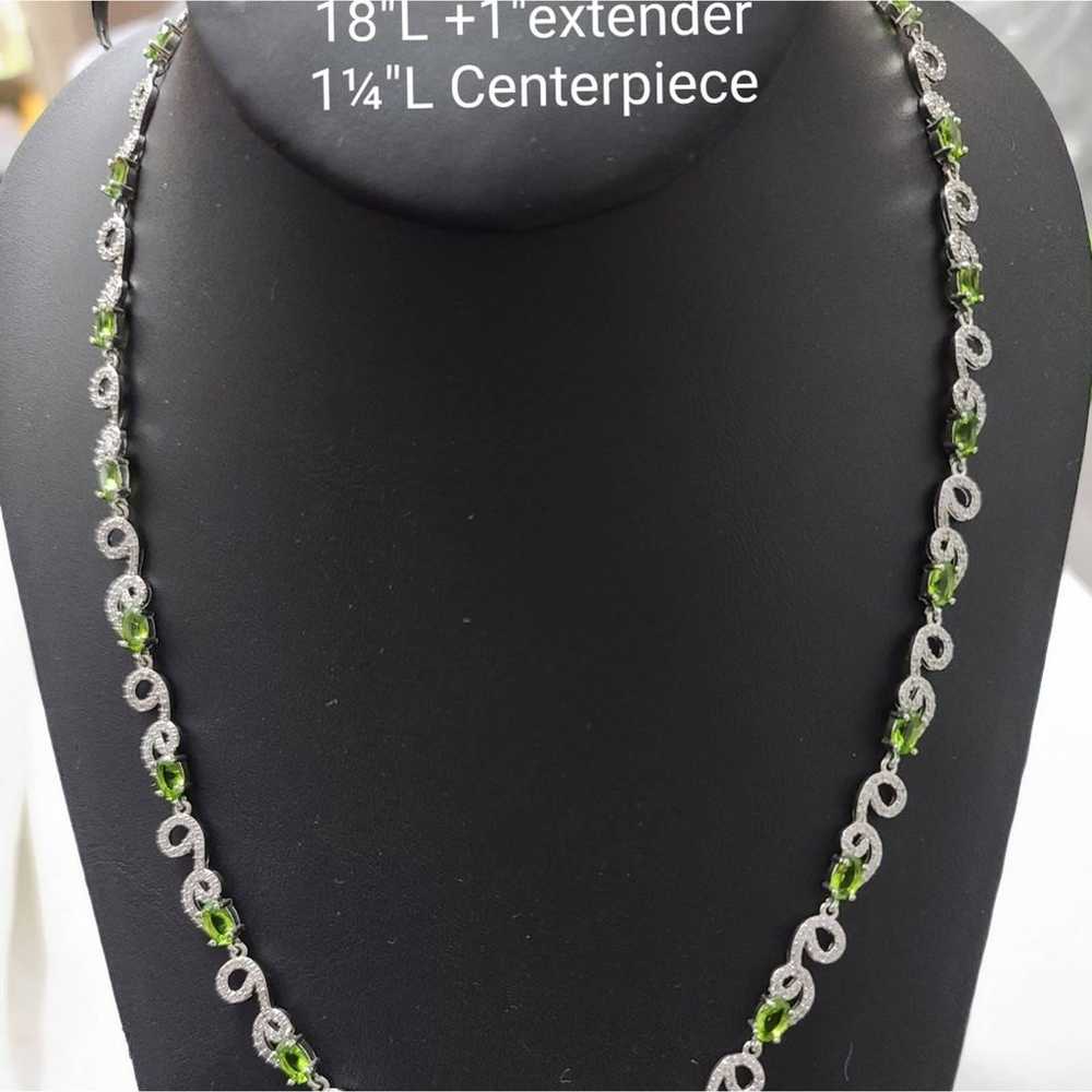 Vntge Peridot,White Swirl 925 Necklace - image 7