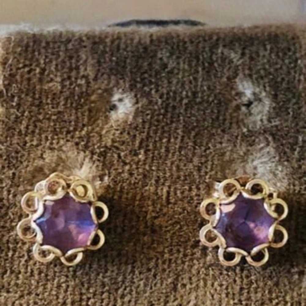 Vintage 14K Yellow Gold Amethyst Earrings - image 1