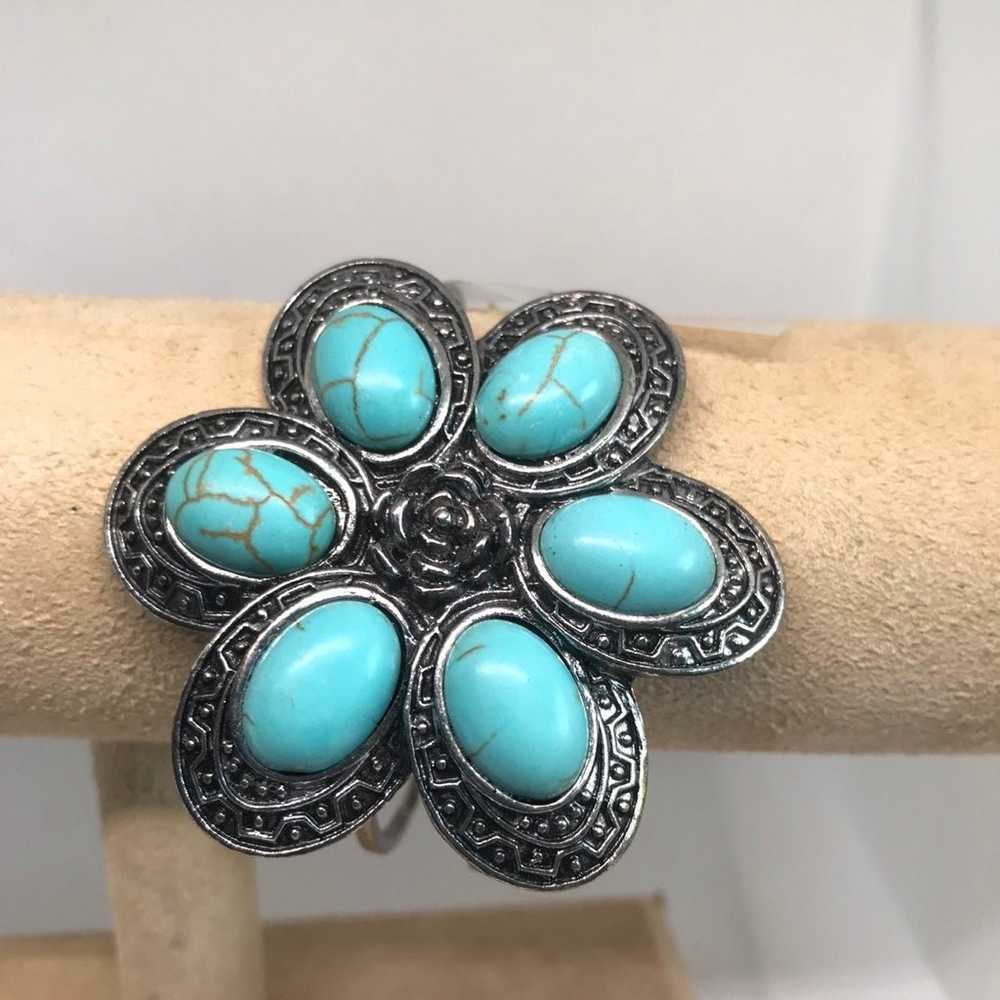 Vintage Navajo Turquoise Gem Spider Web Cuff Brac… - image 3