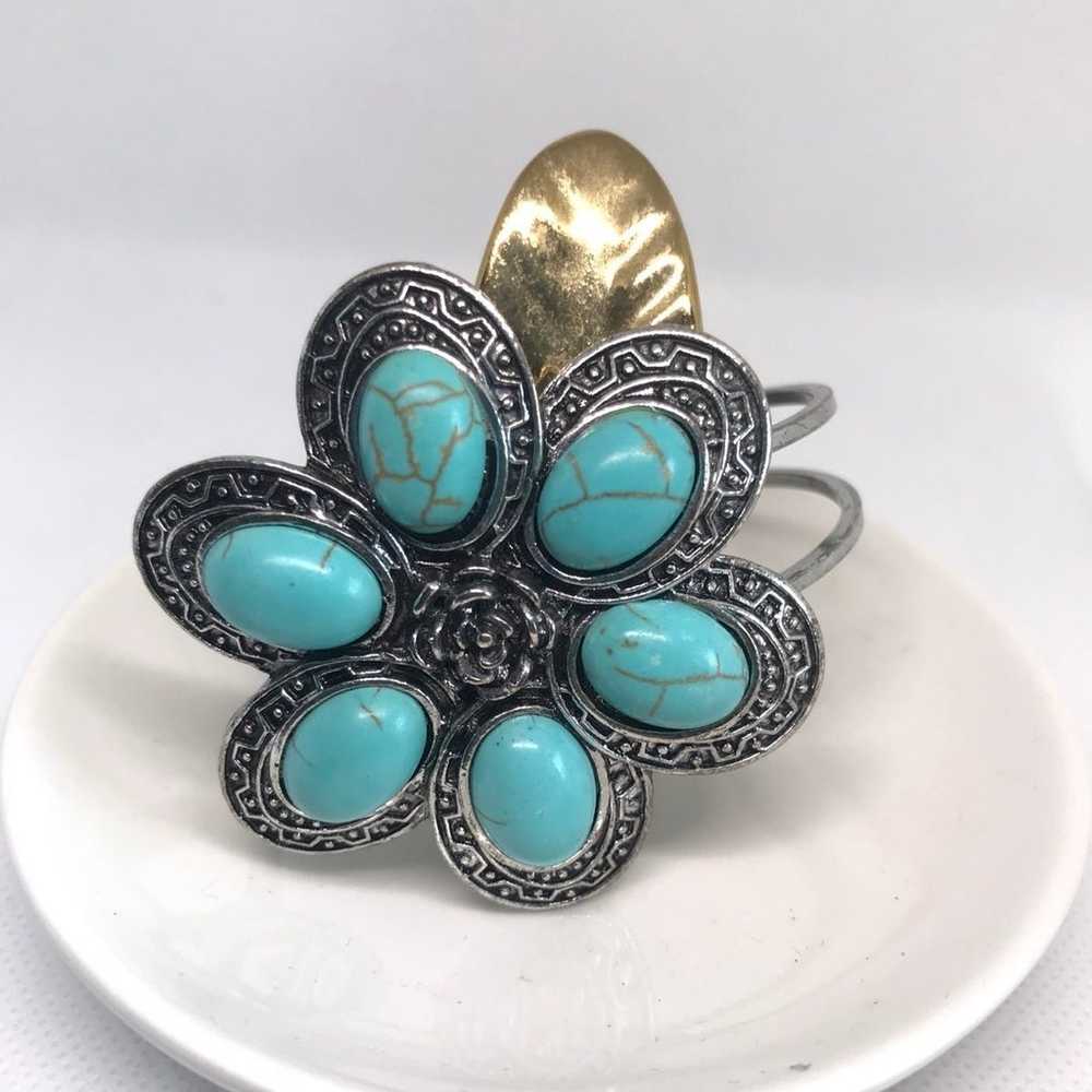 Vintage Navajo Turquoise Gem Spider Web Cuff Brac… - image 4