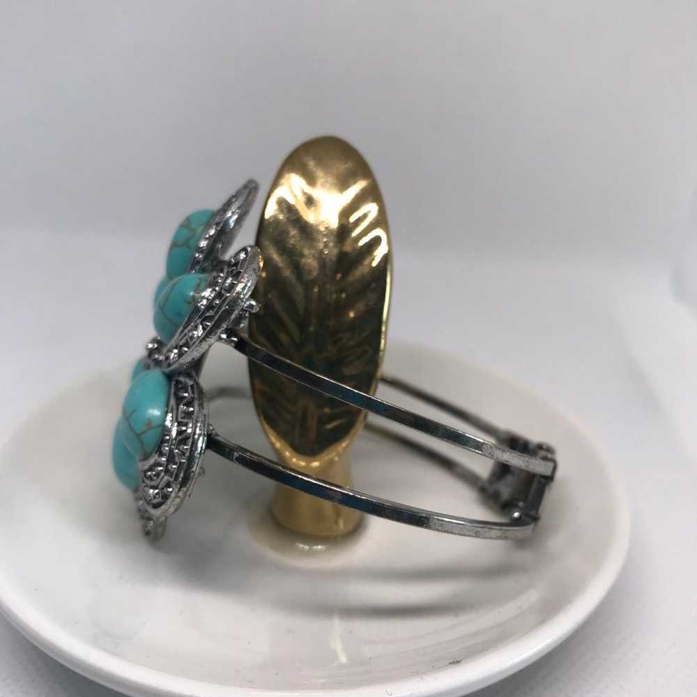 Vintage Navajo Turquoise Gem Spider Web Cuff Brac… - image 5