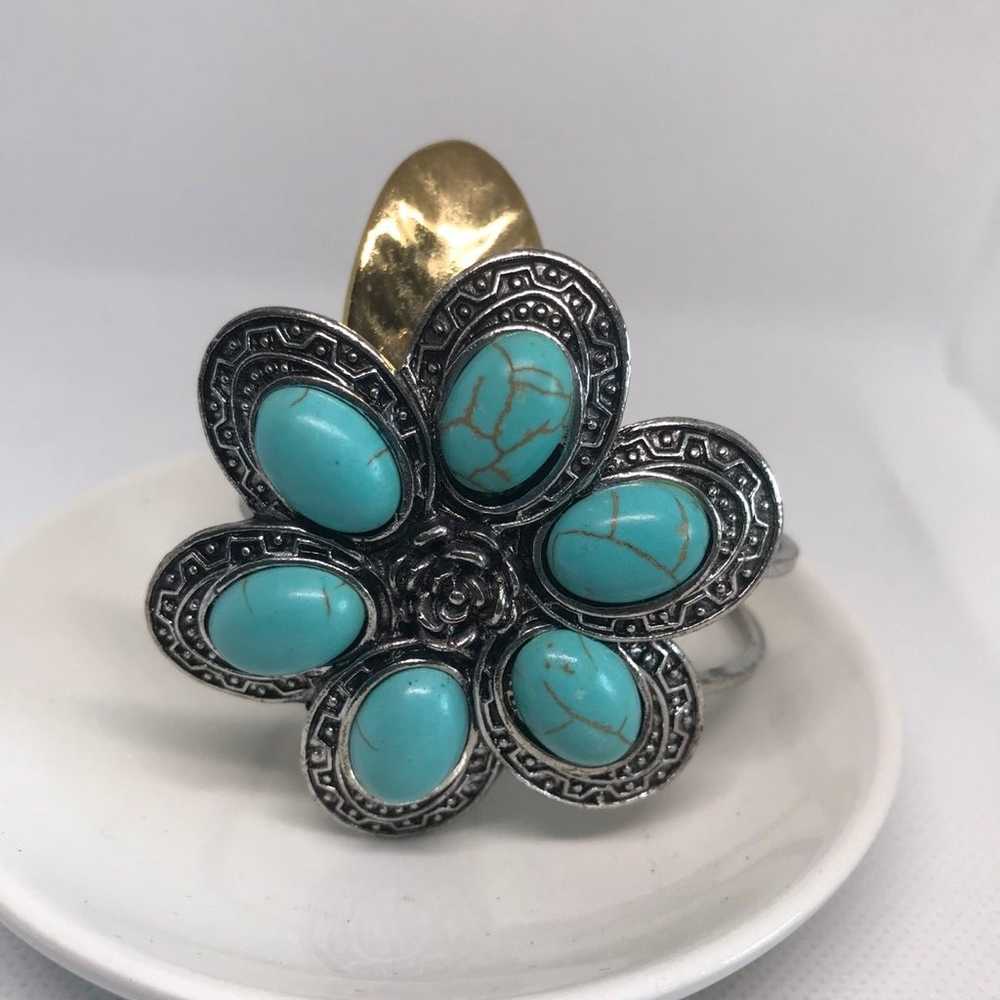 Vintage Navajo Turquoise Gem Spider Web Cuff Brac… - image 6